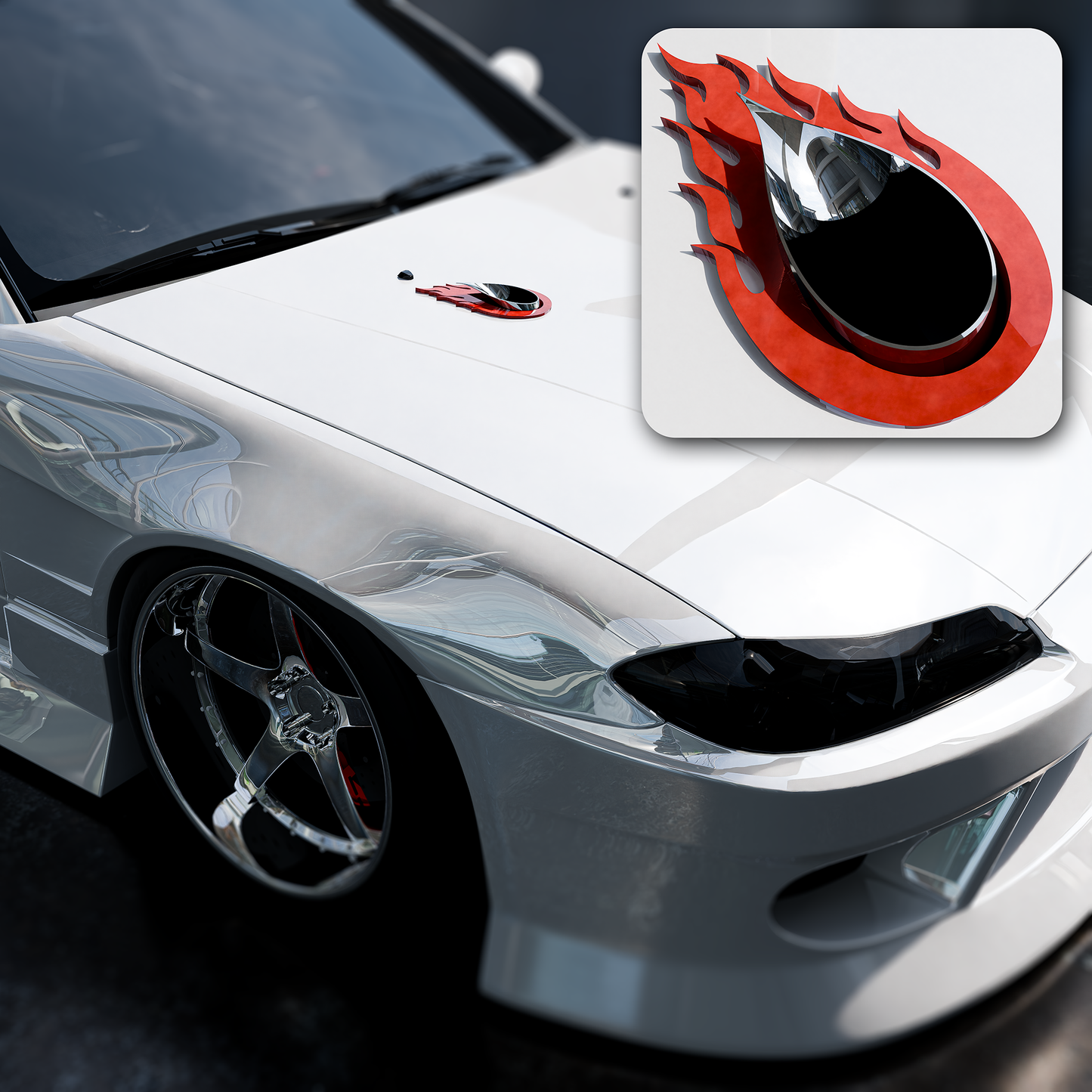 Flame Design Decorative Trim Plate for Teardrop Exhaust Tip, Heat-Resistant Resin 2''