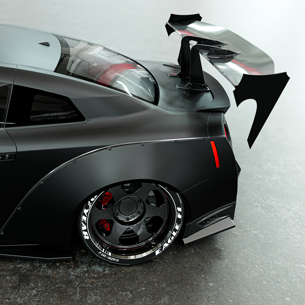 Custom Acrylic Endplates for Spoiler, The Battle Design, 18" x 12" Size - Wing end Plates - Placas de Aleron (Black)
