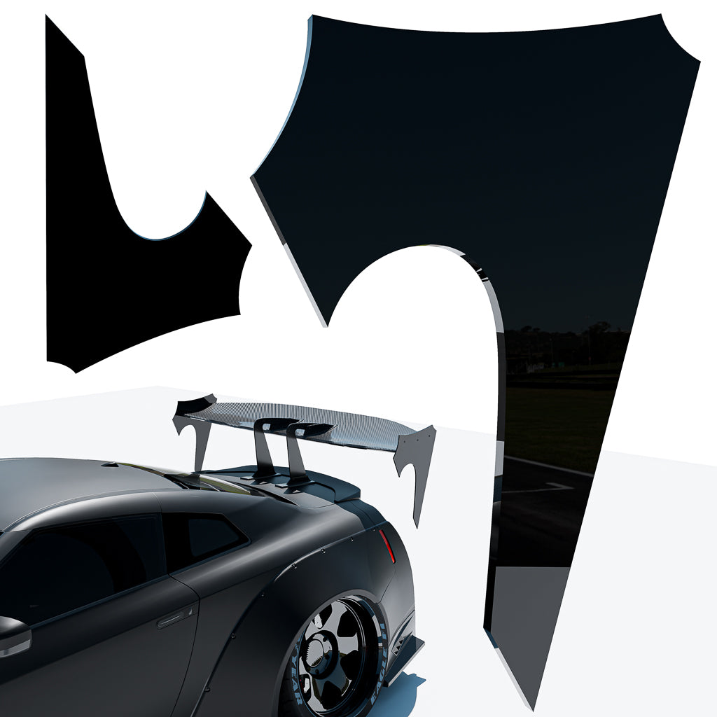 Custom Acrylic Endplates for Spoiler, The Battle Design, 18" x 12" Size - Wing end Plates - Placas de Aleron (Black)